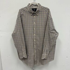 Maker & Company Classic Plaid Button-Down Shirt White Brown Blue XXL